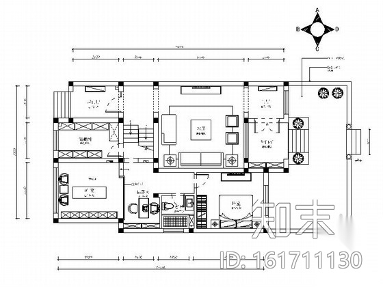 [江苏]新中式风格三层别墅室内装修施工图（含效果图）cad施工图下载【ID:161711130】