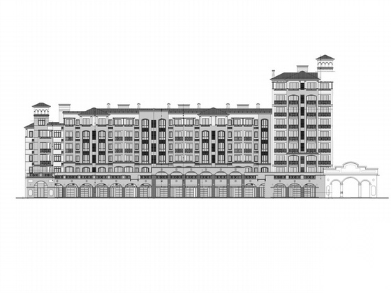 某欧式底商住宅建筑施工图（含立面效果图）cad施工图下载【ID:165137179】