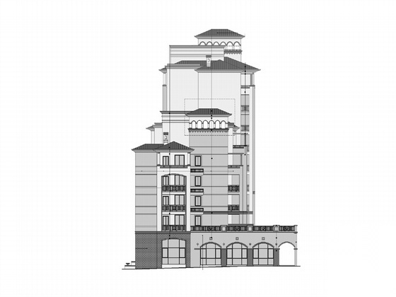 某欧式底商住宅建筑施工图（含立面效果图）cad施工图下载【ID:165137179】