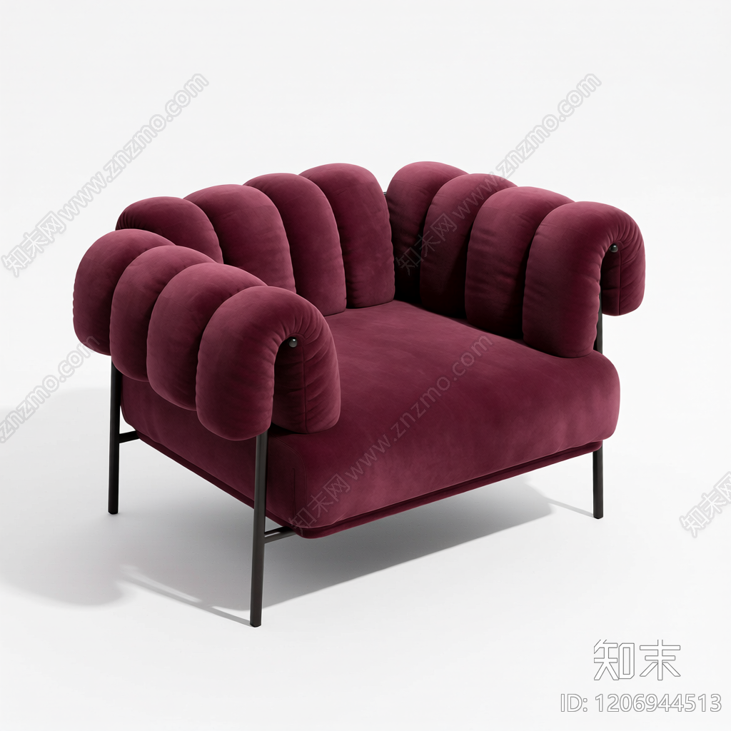 红色绒面沙发3D模型下载【ID:1206944513】