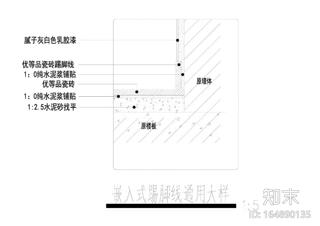 室内踢脚线通用节点大样详图cad施工图下载【ID:164890135】