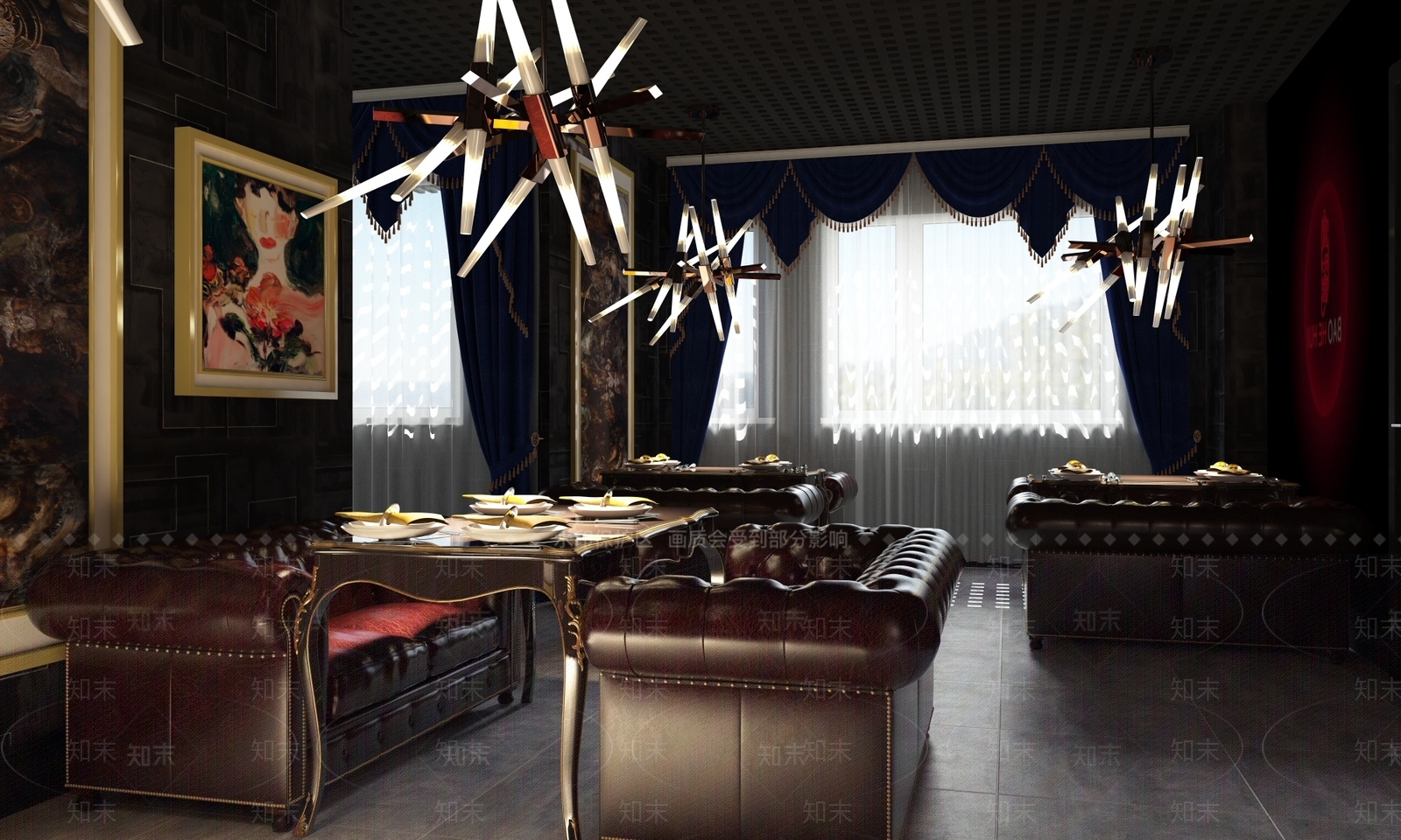 简欧主题餐厅3D模型下载【ID:734060908】