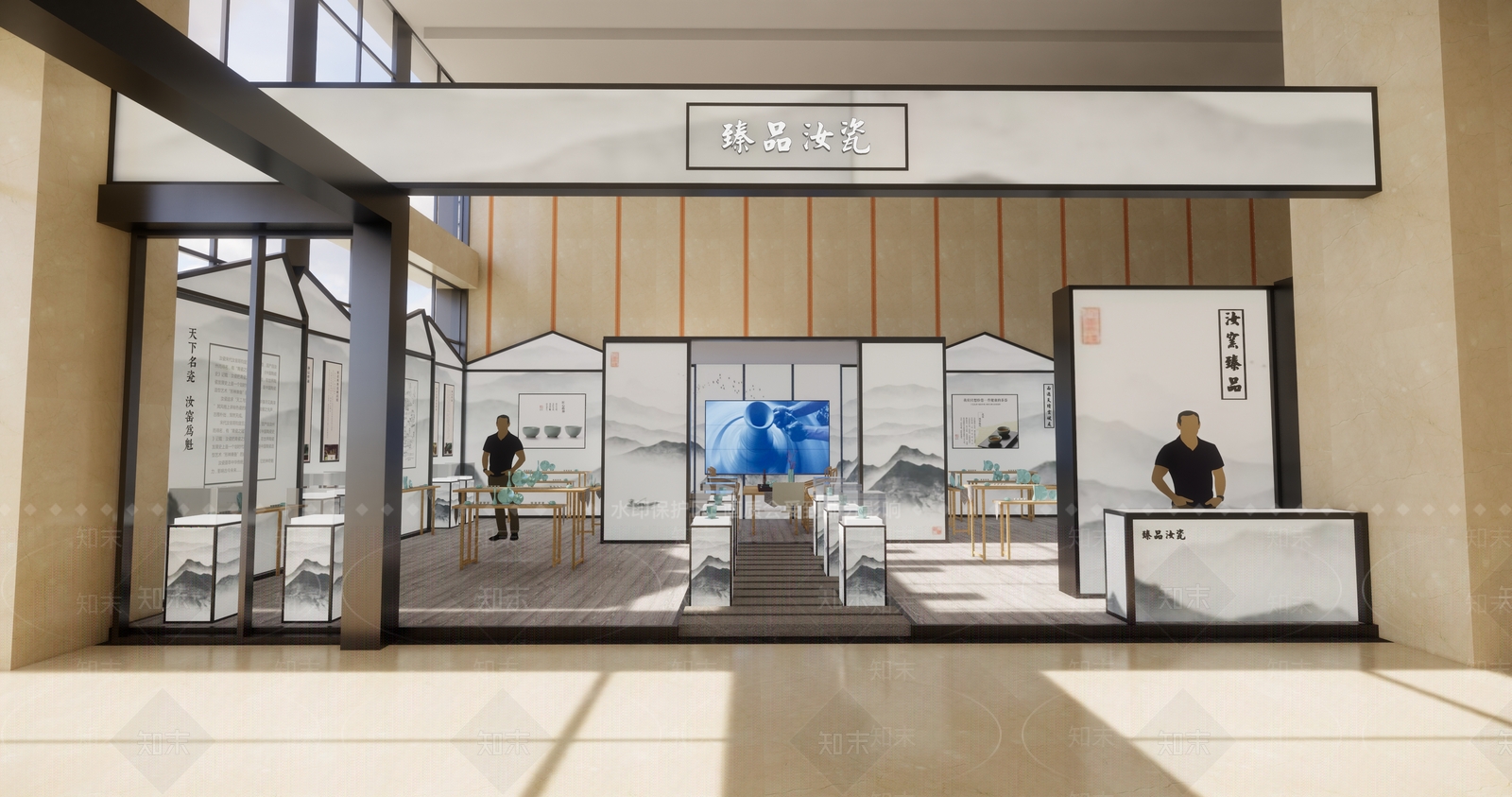 新中式瓷器店面文化展厅专卖店su模型【id:232535997】_知末su模型网