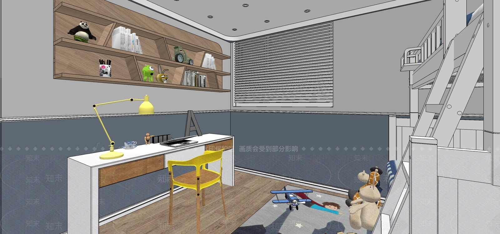 北欧男孩儿童房书桌灯具SU模型下载【ID:235251513】