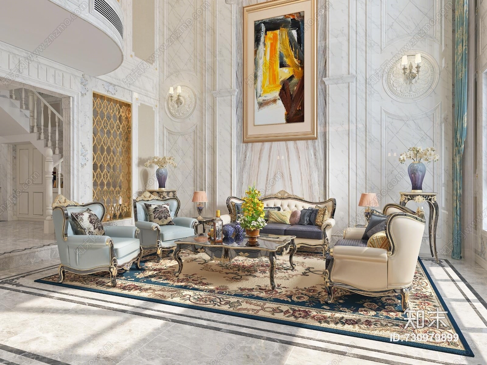欧式古典欧式别墅客厅模型3D模型下载【ID:730979899】