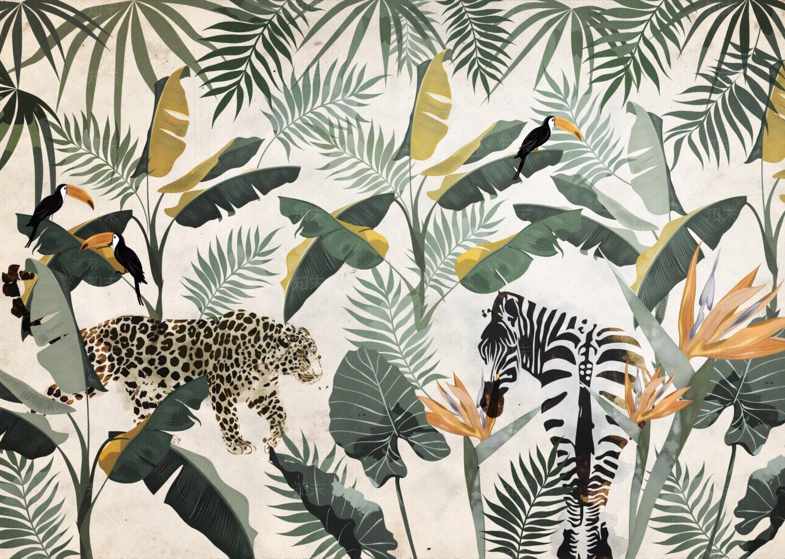 现代清新绿色植物树叶动物壁纸壁画贴图下载【ID:1195316250】