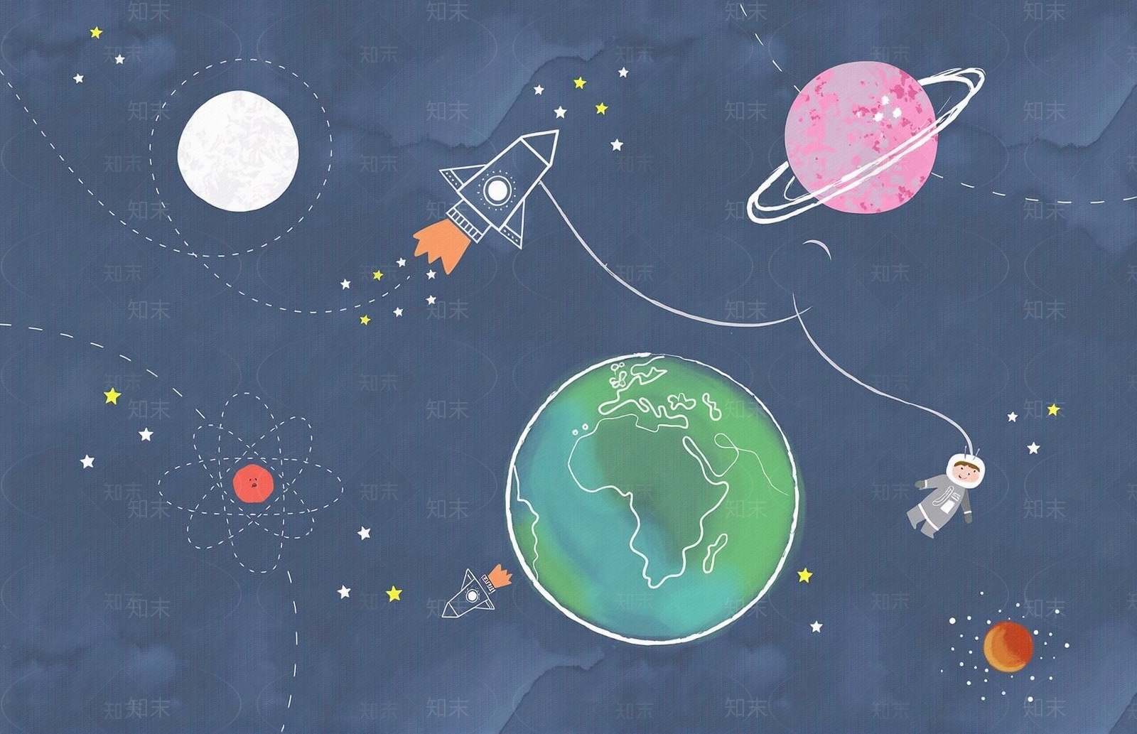 儿童星空宇宙墙纸贴图下载【ID:1195341316】