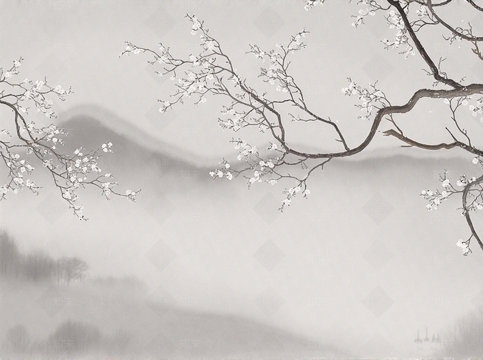 新中式墙布壁画贴图下载【ID:1195337334】