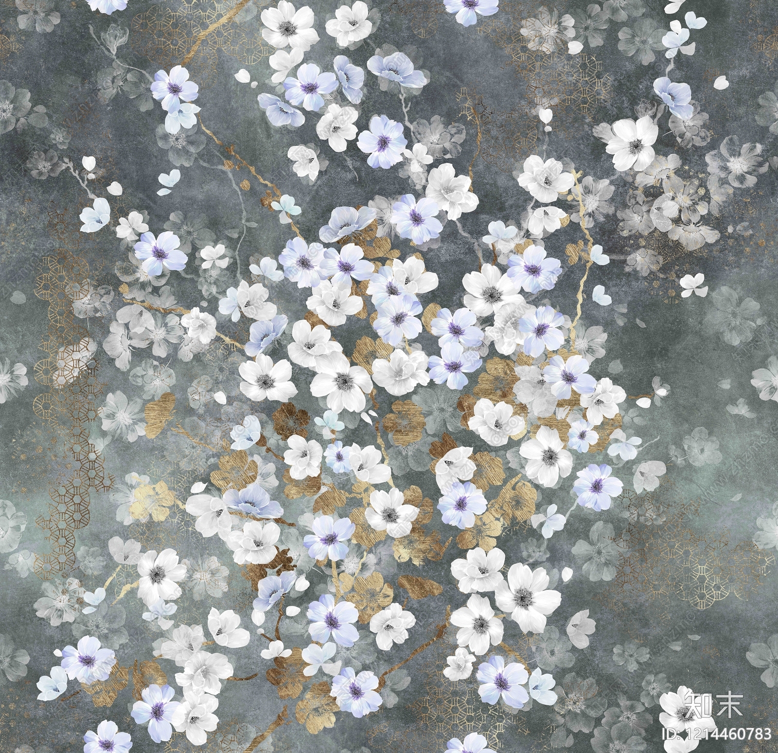 新中式花纹壁纸贴图下载【ID:1214460783】