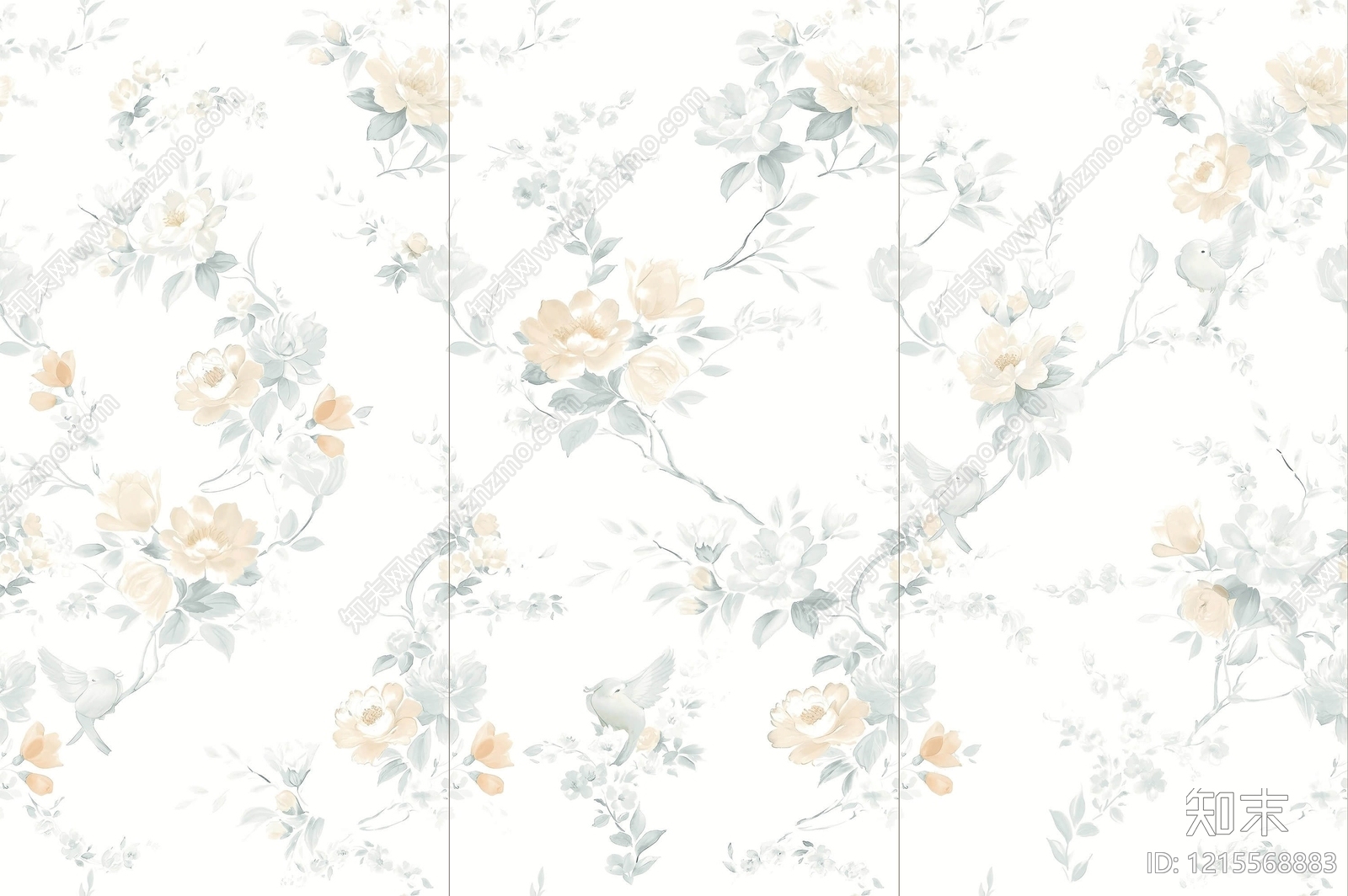 新中式花鸟壁纸贴图下载【ID:1215568883】