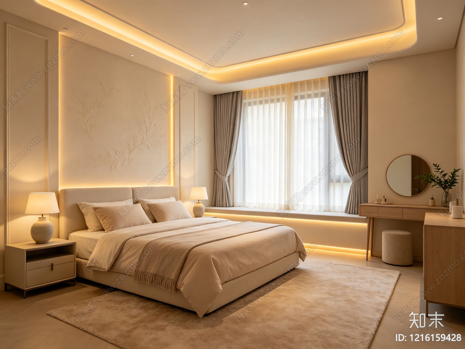 奶油卧室贴图下载【ID:1216159428】