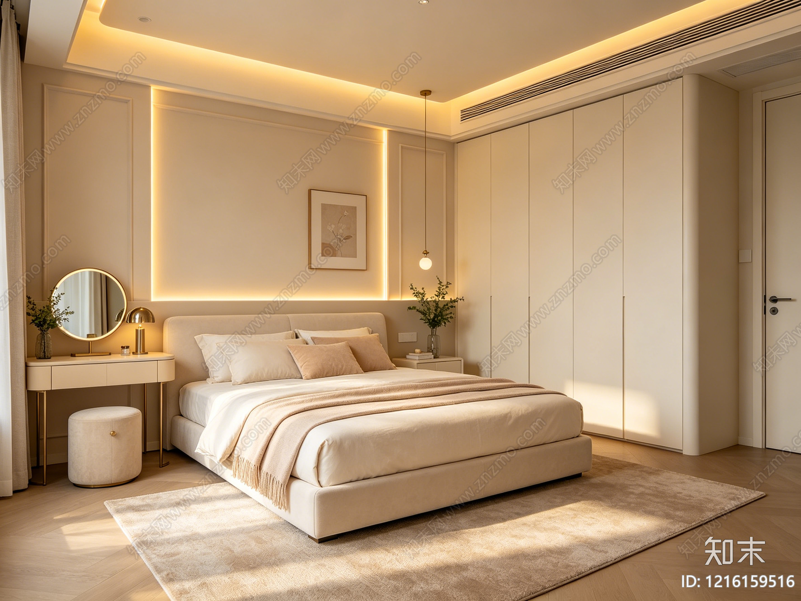 奶油卧室贴图下载【ID:1216159516】