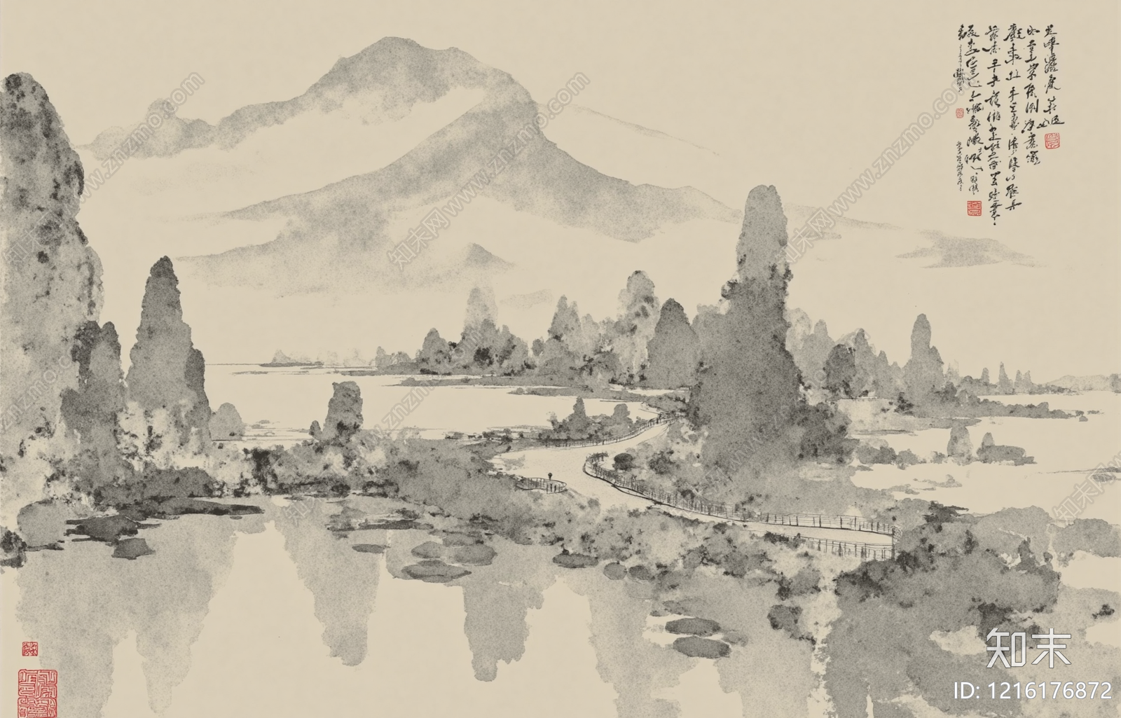 新中式壁画贴图下载【ID:1216176872】