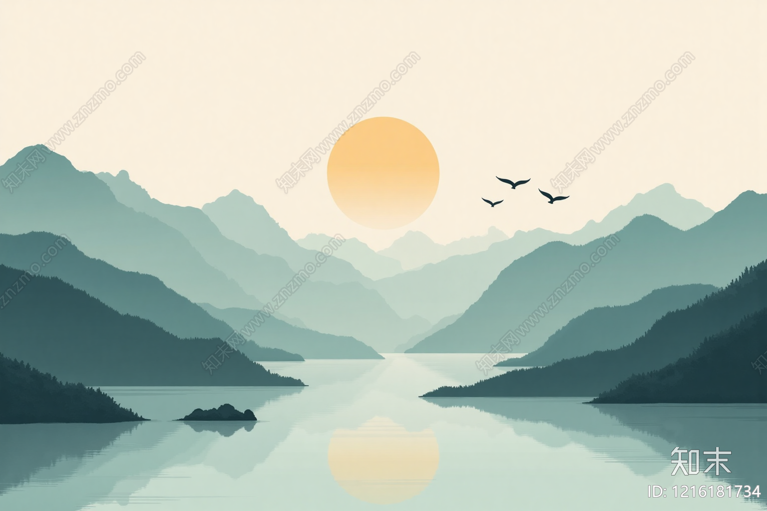 新中式壁画贴图下载【ID:1216181734】