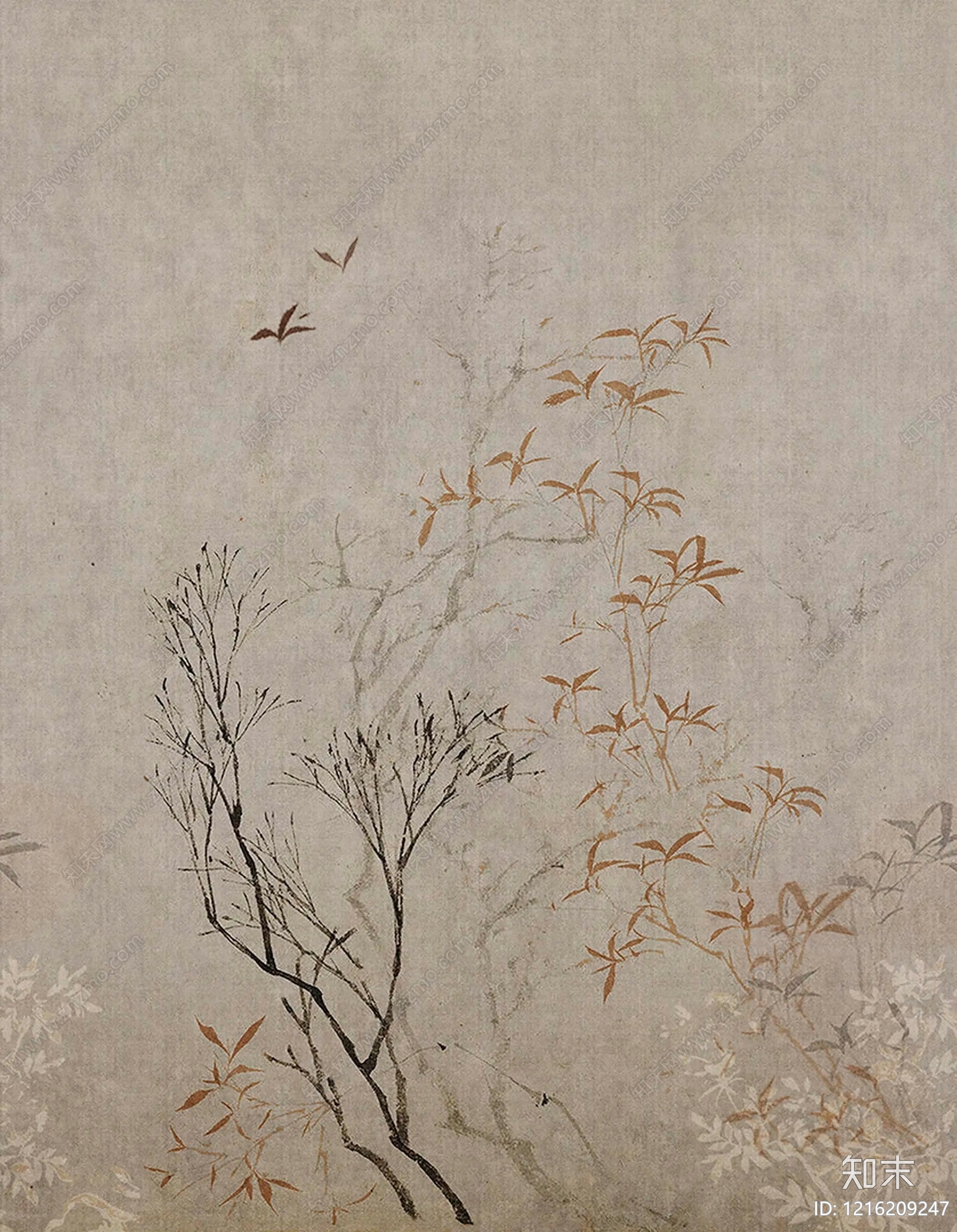 中式植物壁纸贴图下载【ID:1216209247】