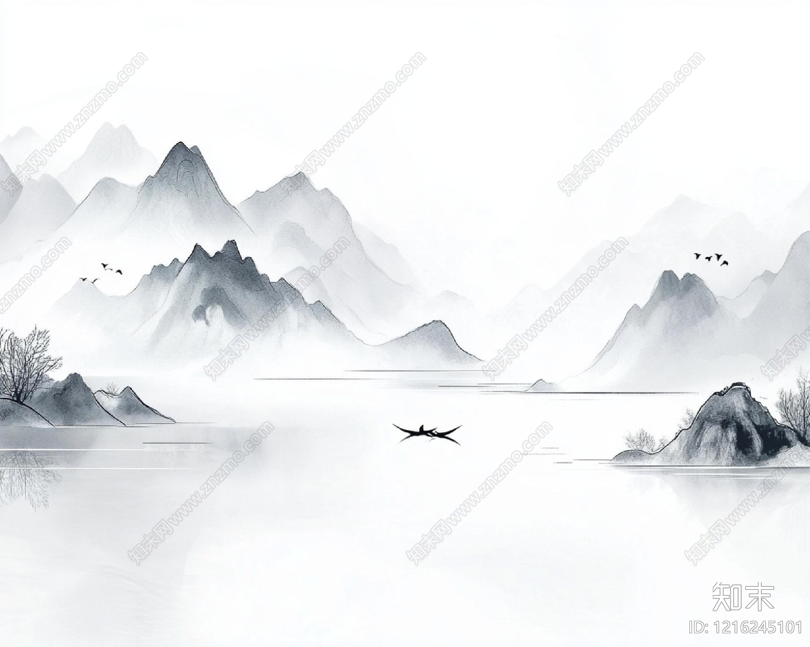 新中式山水贴图下载【ID:1216245101】