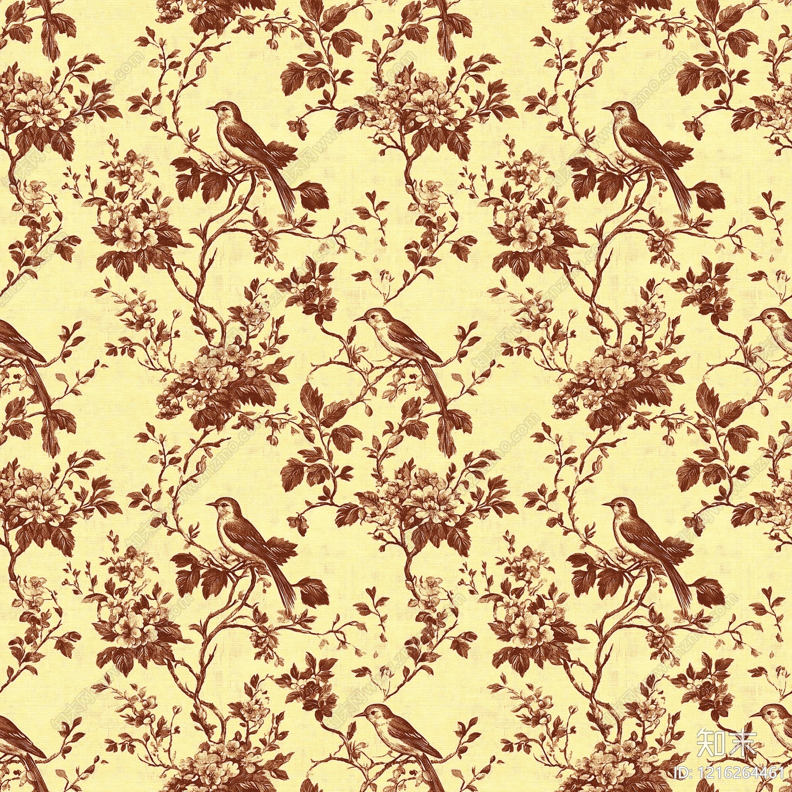 复古花鸟壁纸贴图下载【ID:1216264461】