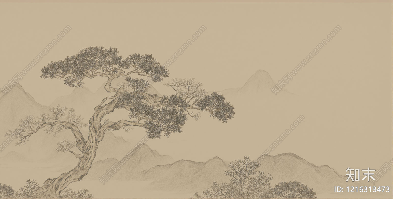 新中式壁画贴图下载【ID:1216313473】