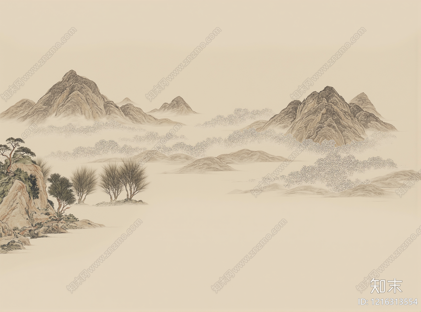 新中式壁画贴图下载【ID:1216313554】