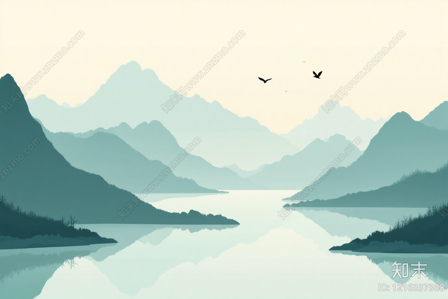 新中式壁画贴图下载【ID:1216337368】