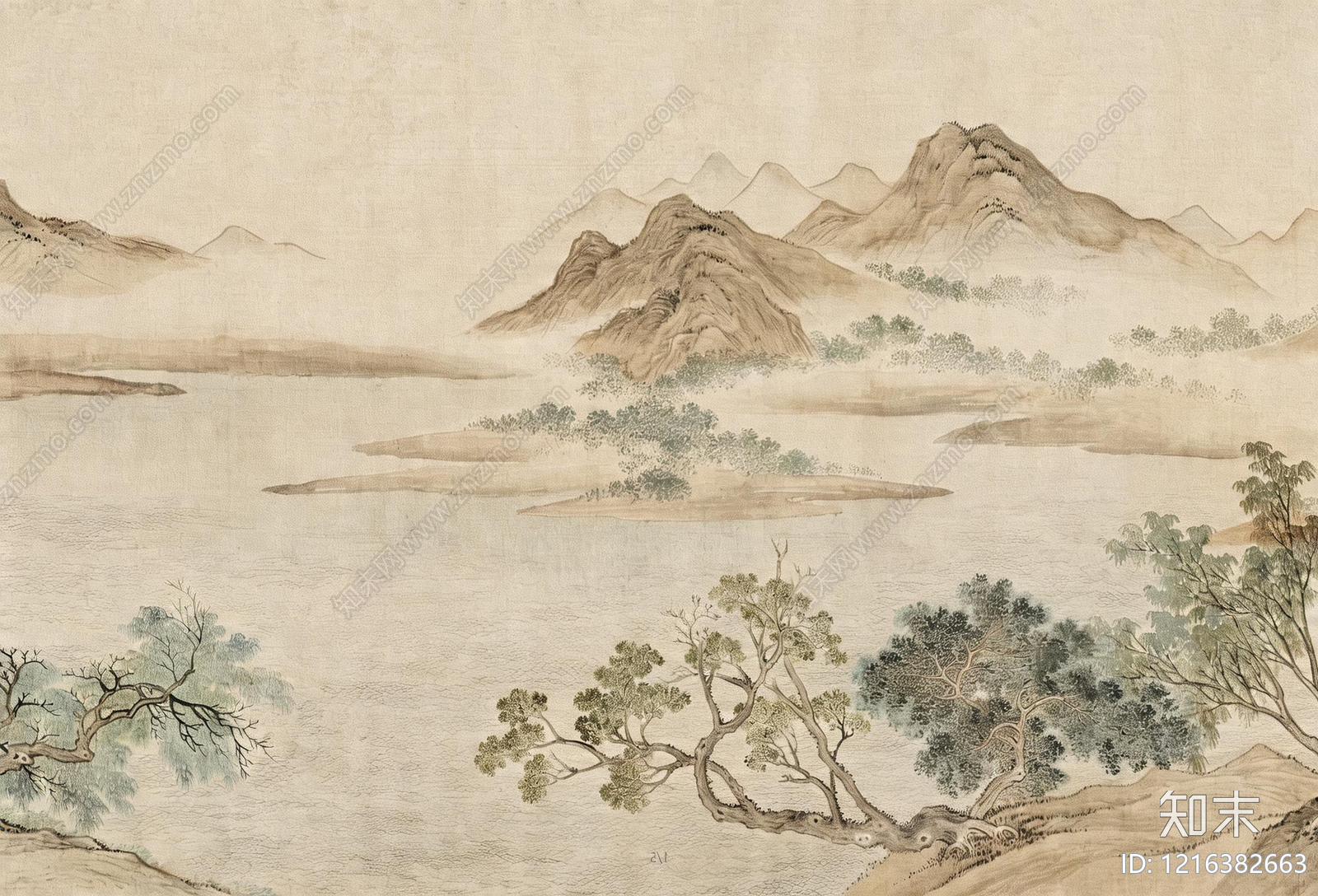 中式装饰画贴图下载【ID:1216382663】