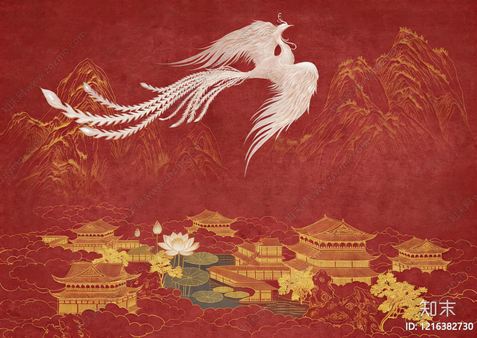 新中式壁画贴图下载【ID:1216382730】