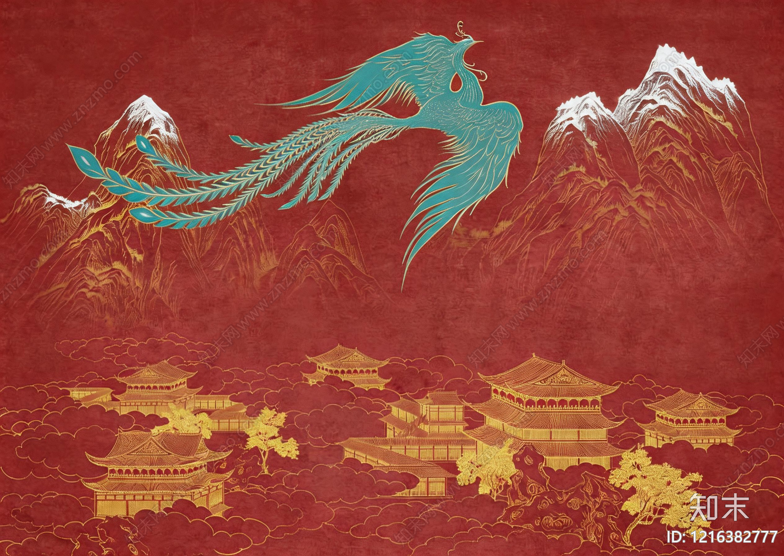 新中式壁画贴图下载【ID:1216382777】