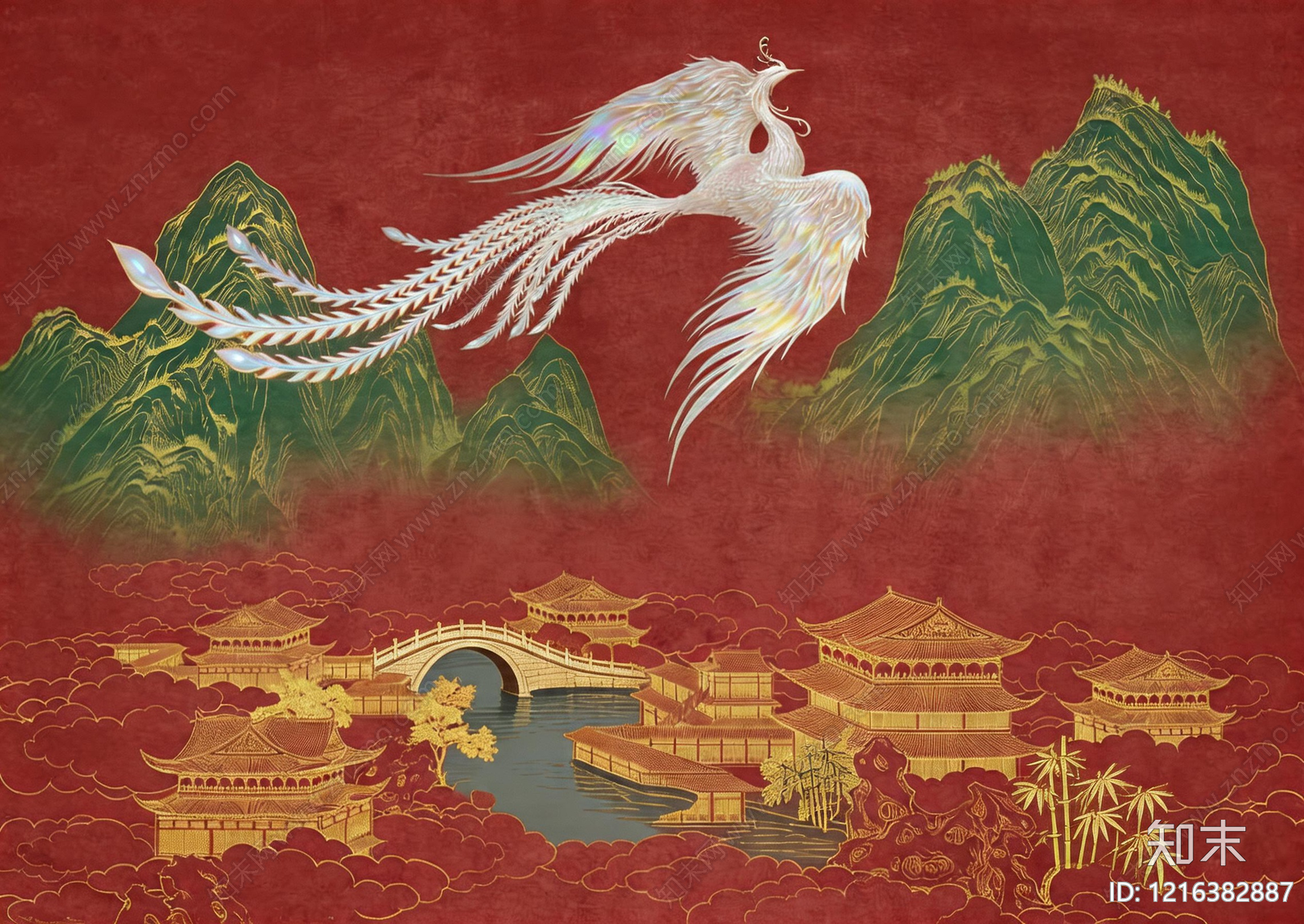 新中式壁画贴图下载【ID:1216382887】