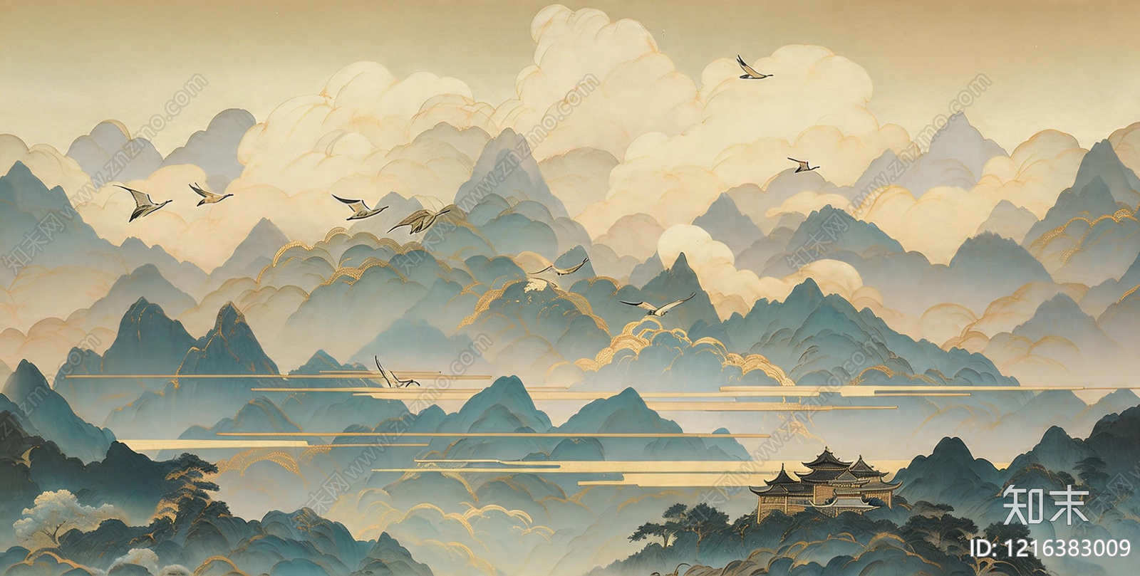 新中式壁画贴图下载【ID:1216383009】