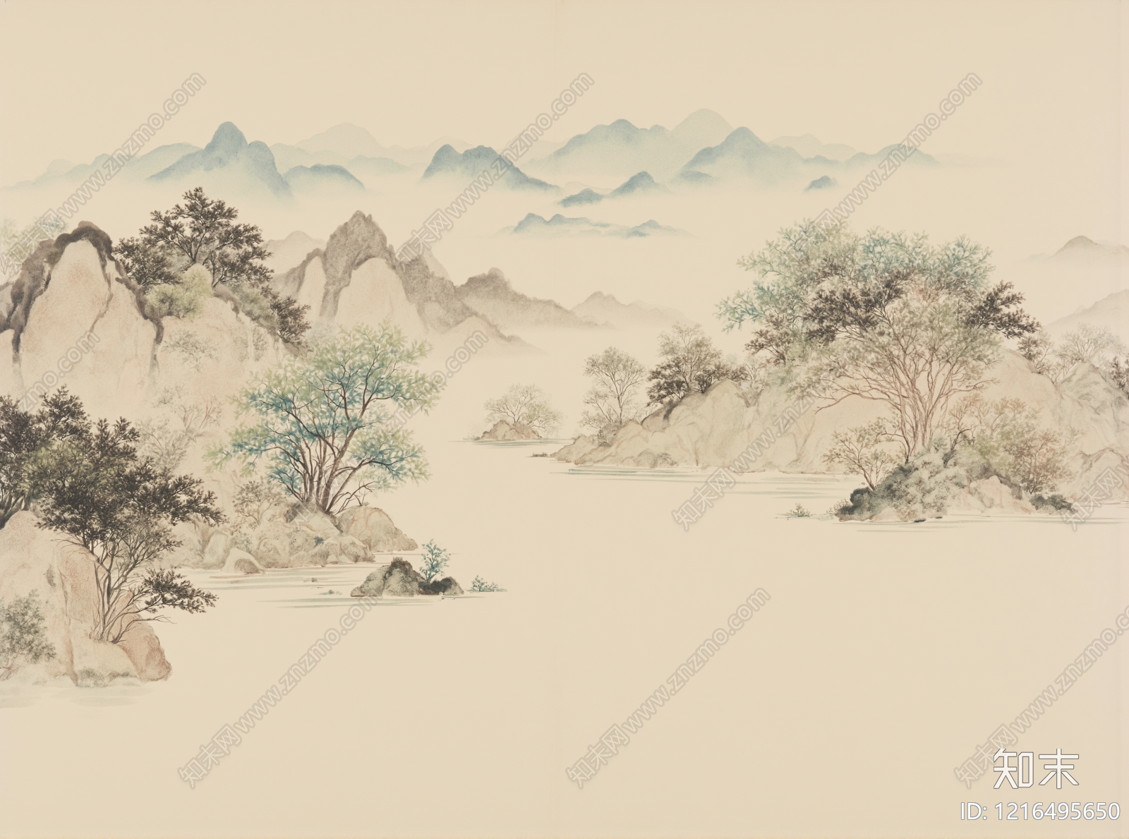 新中式壁画贴图下载【ID:1216495650】