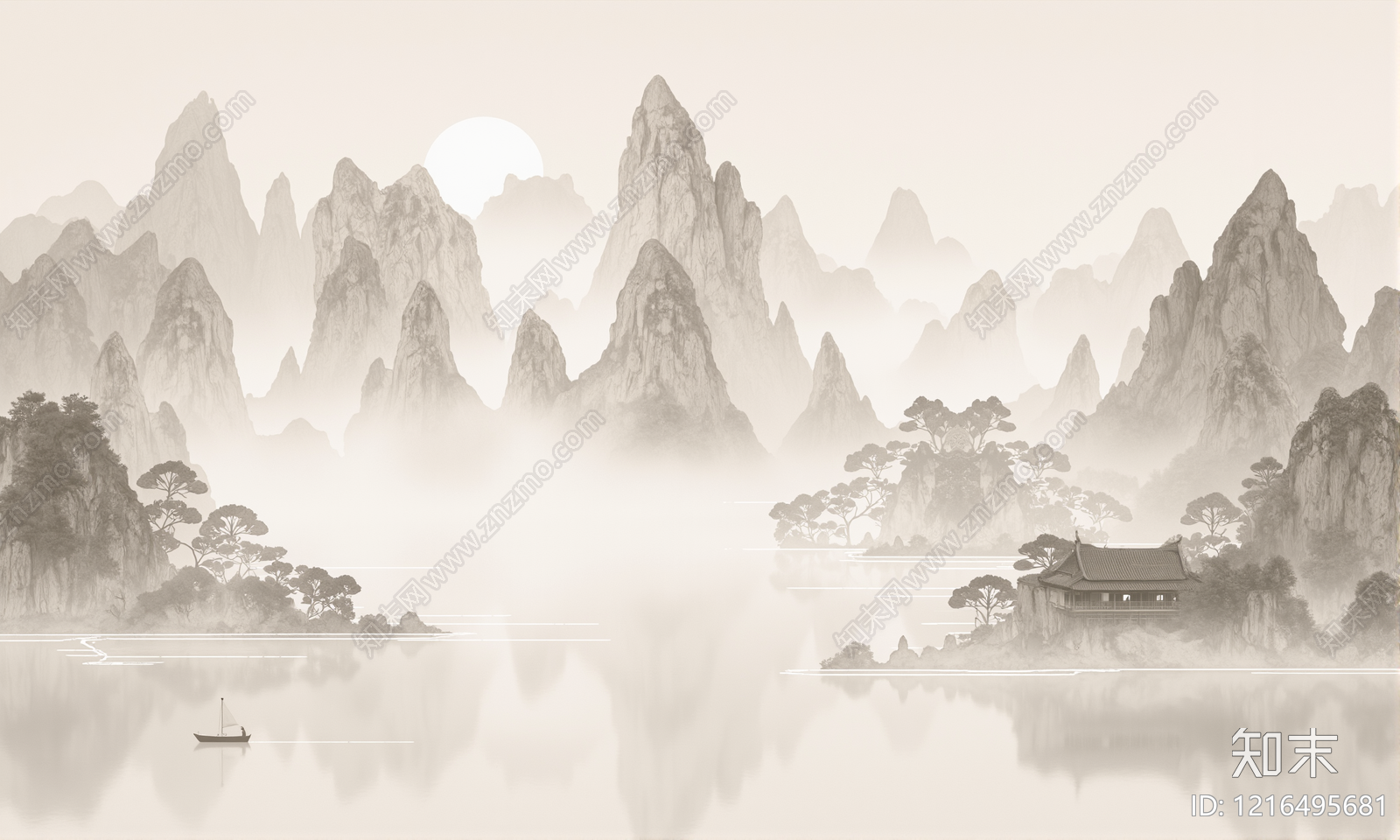 新中式壁画贴图下载【ID:1216495681】