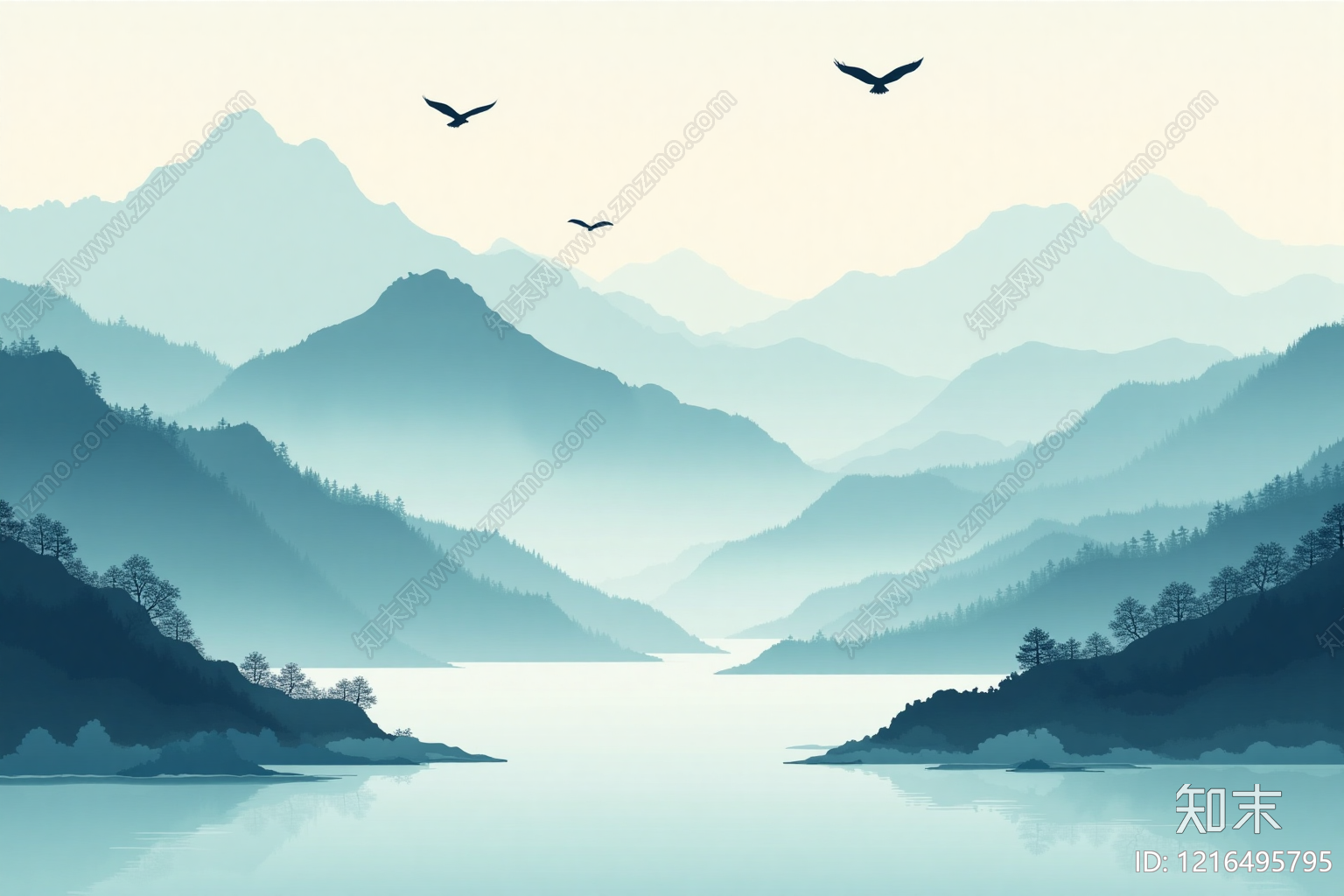 新中式壁画贴图下载【ID:1216495795】