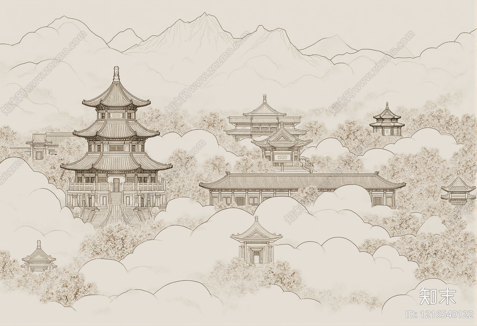 新中式壁画贴图下载【ID:1216540122】