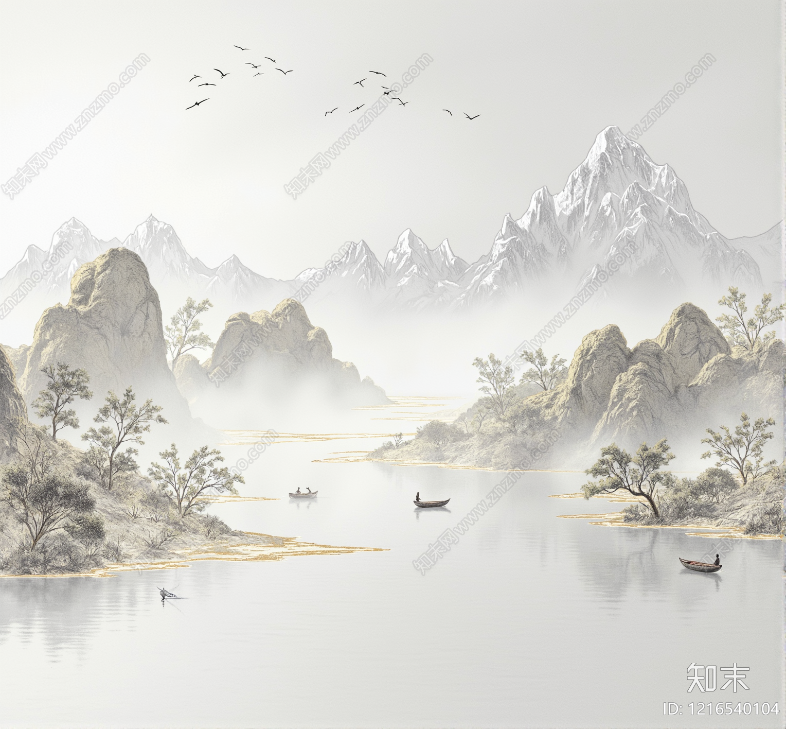 新中式壁画贴图下载【ID:1216540104】