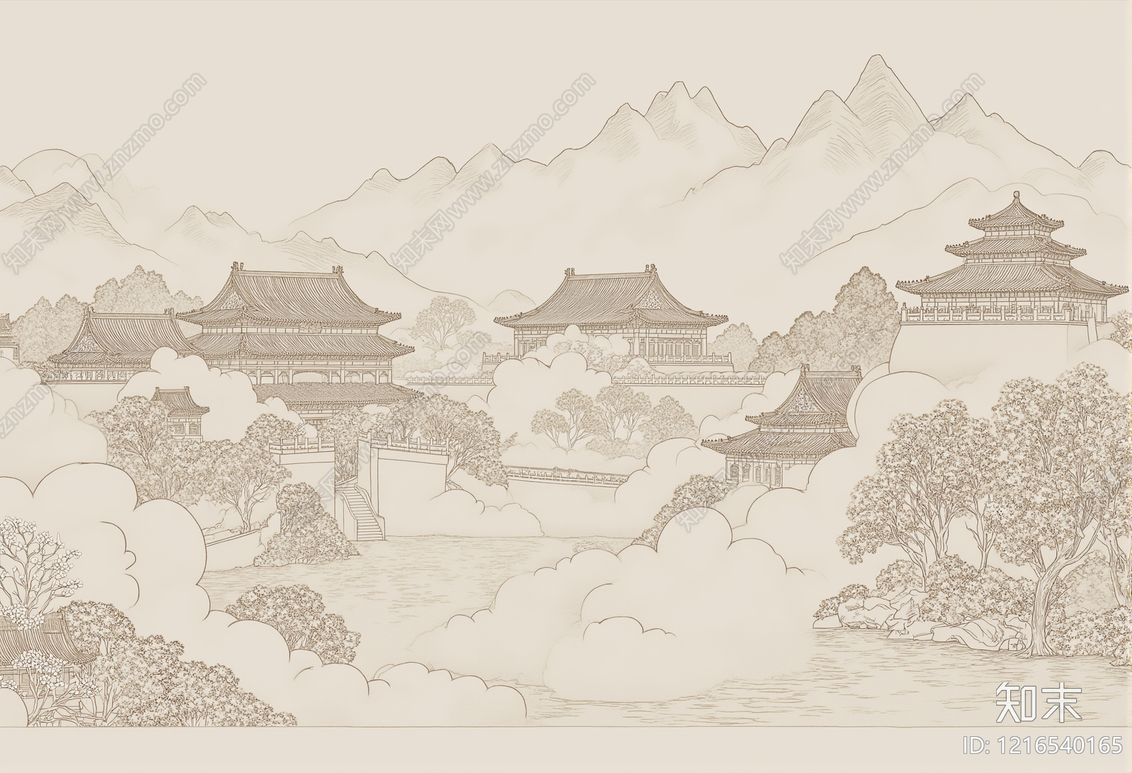 新中式壁画贴图下载【ID:1216540165】