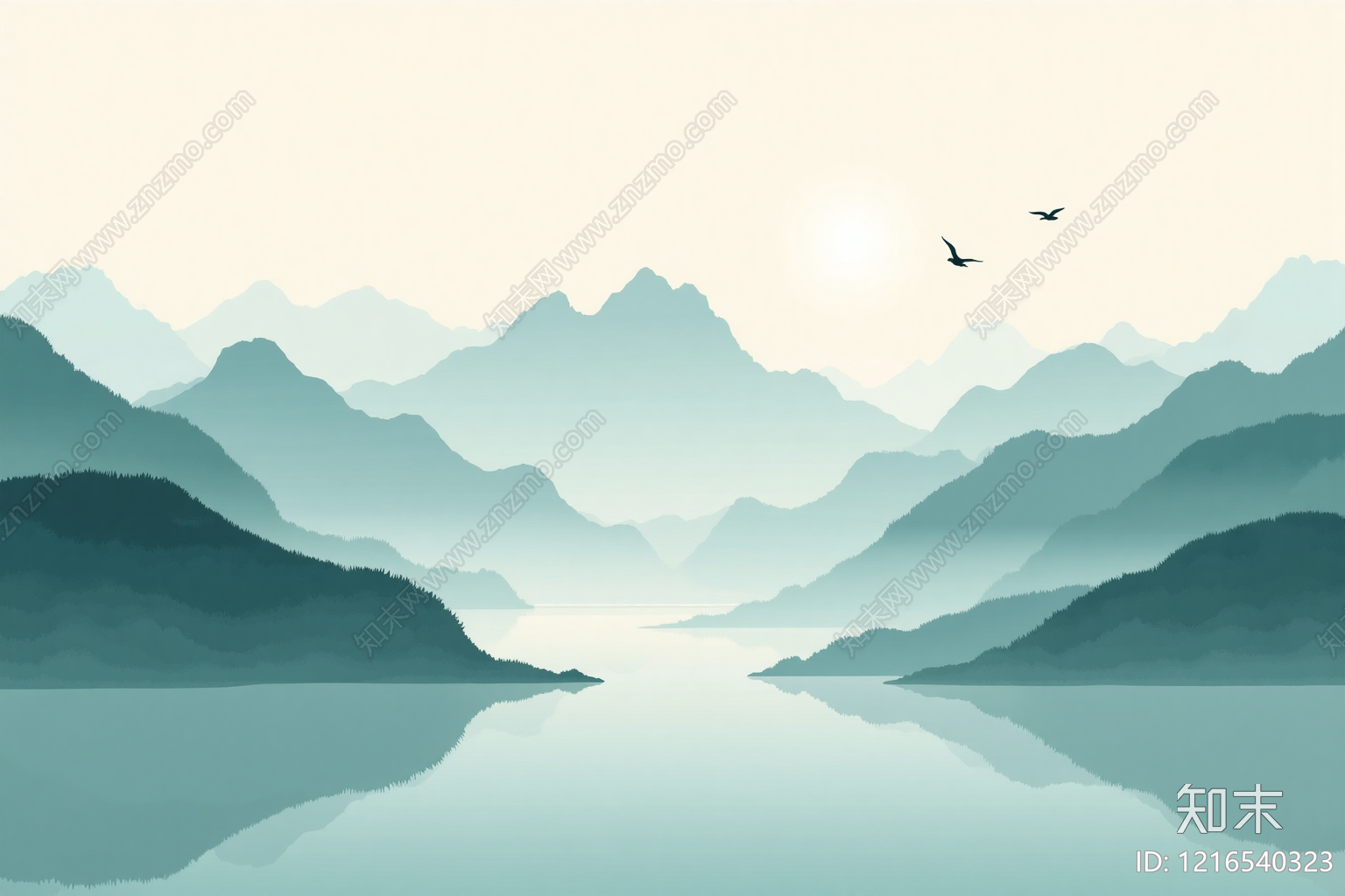 新中式壁画贴图下载【ID:1216540323】