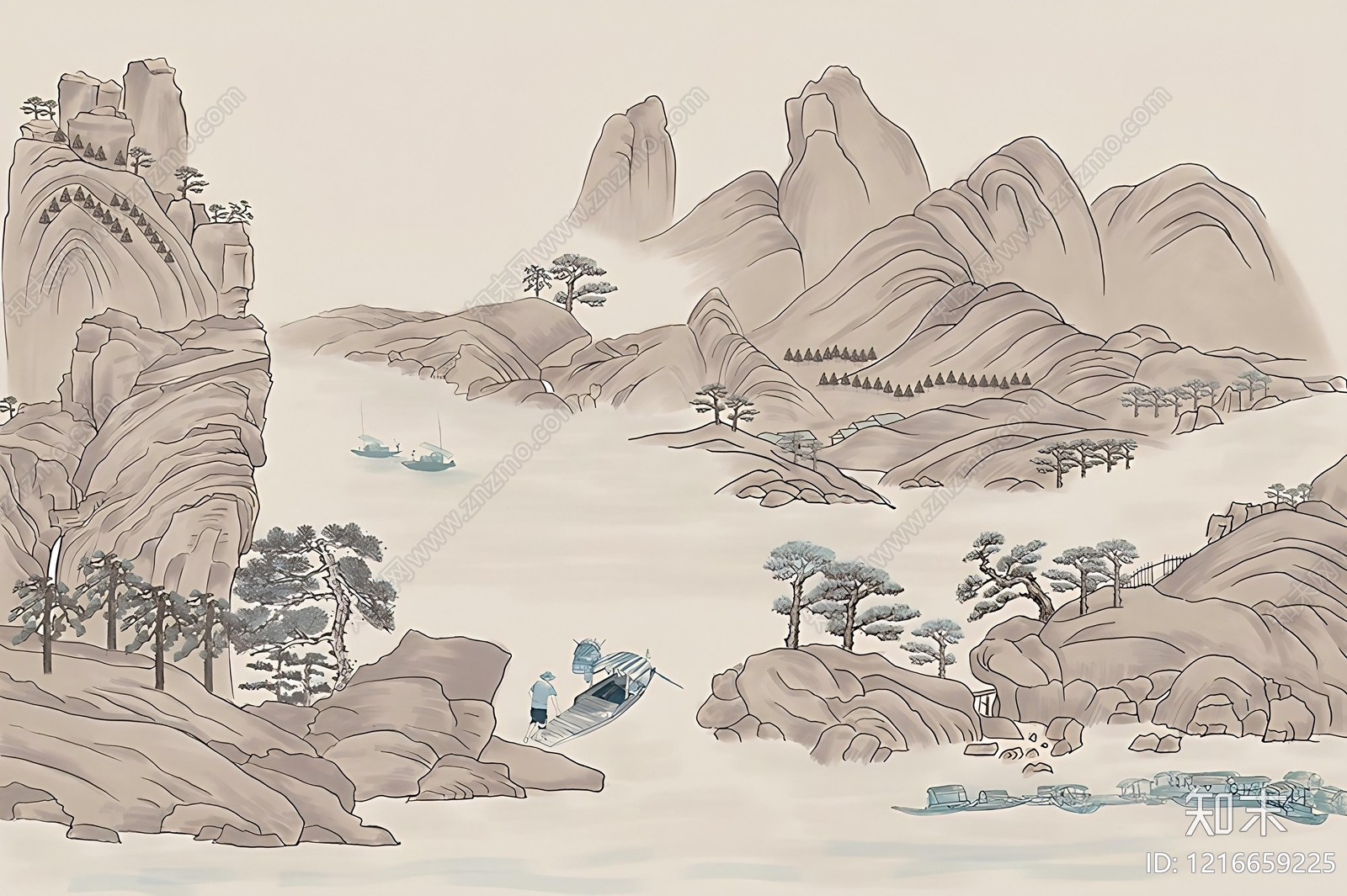 新中式壁画贴图下载【ID:1216659225】