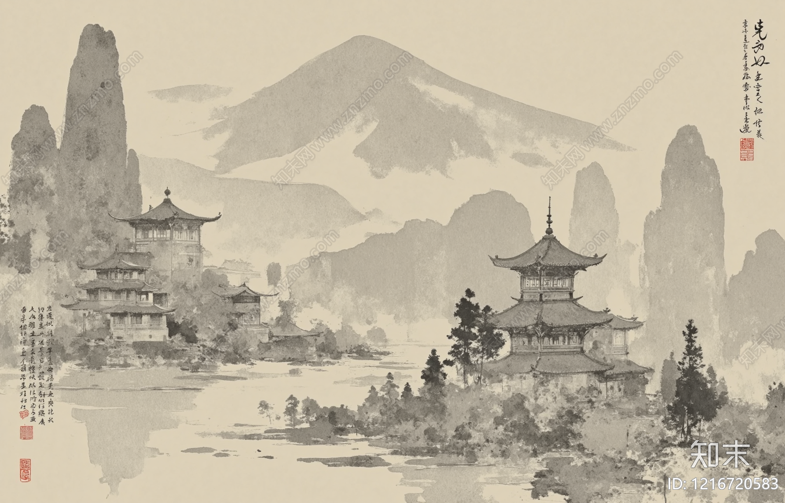 新中式壁画贴图下载【ID:1216720583】