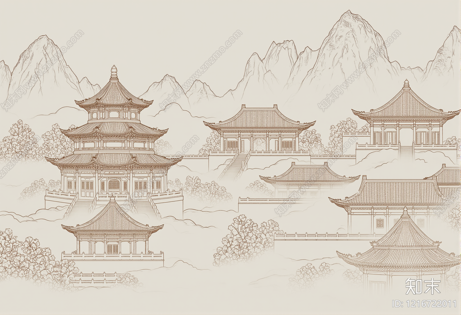 新中式壁画贴图下载【ID:1216722011】