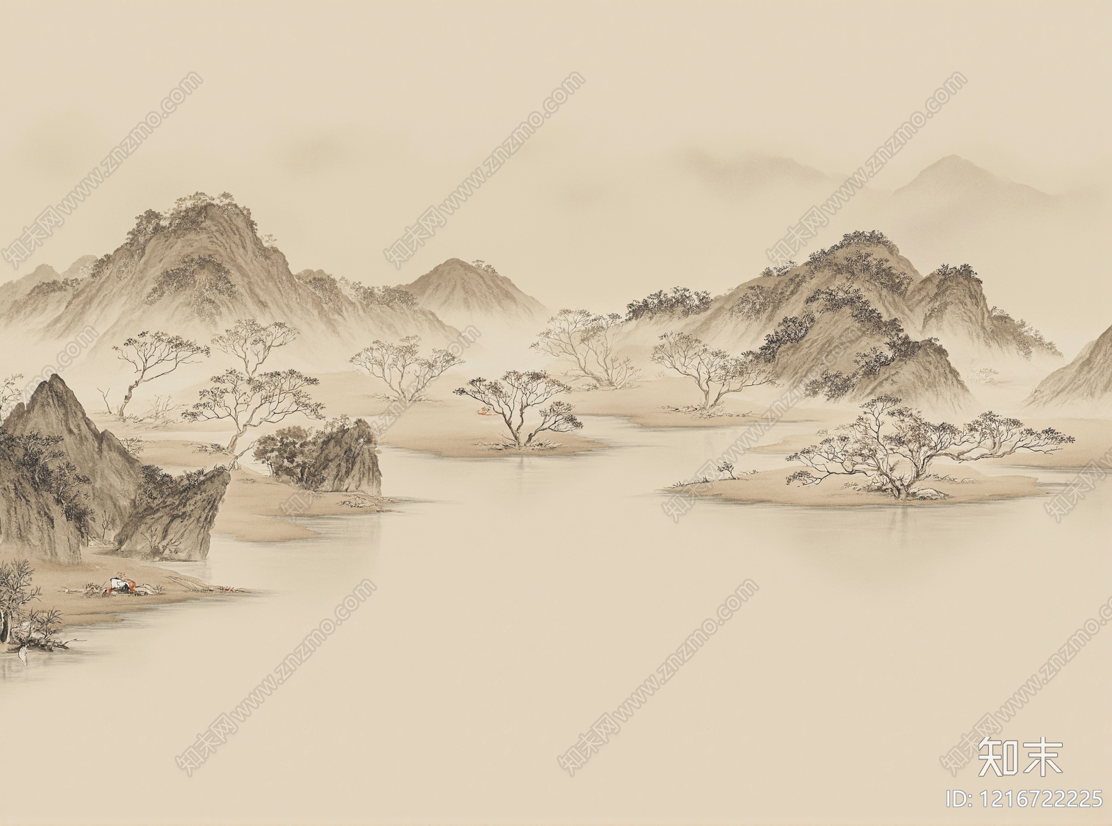 新中式壁画贴图下载【ID:1216722225】