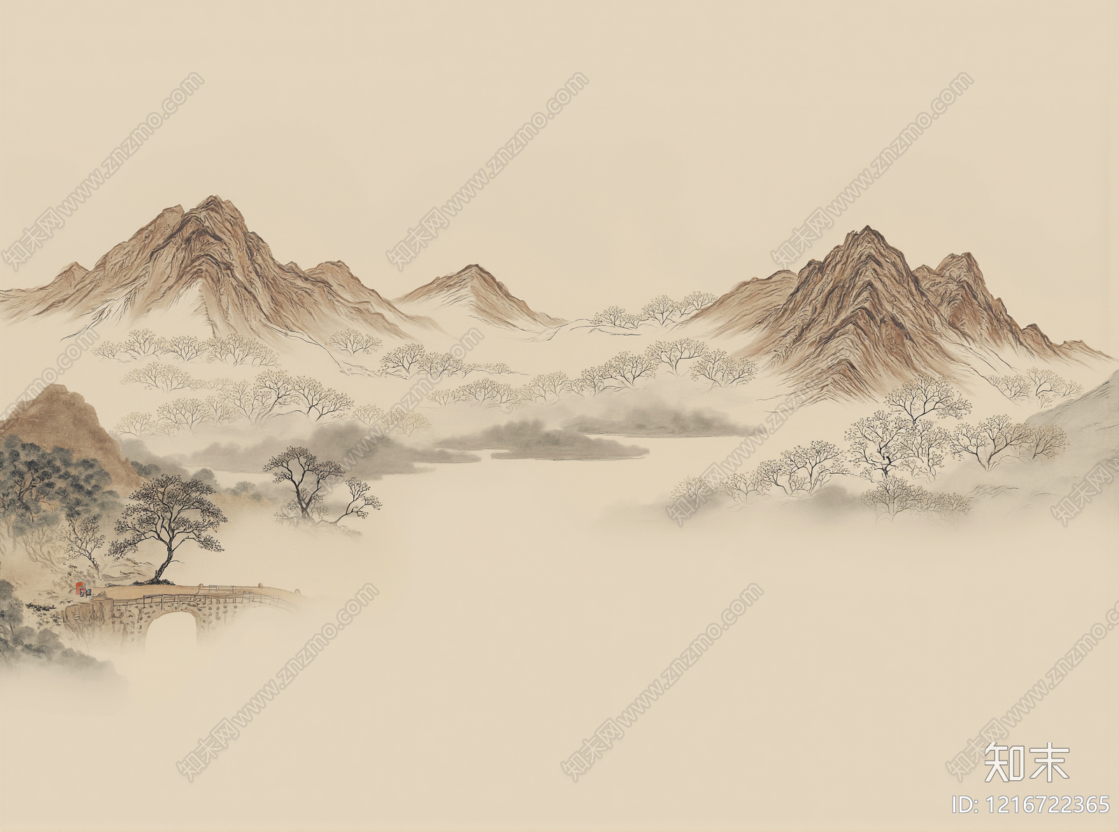 新中式壁画贴图下载【ID:1216722365】