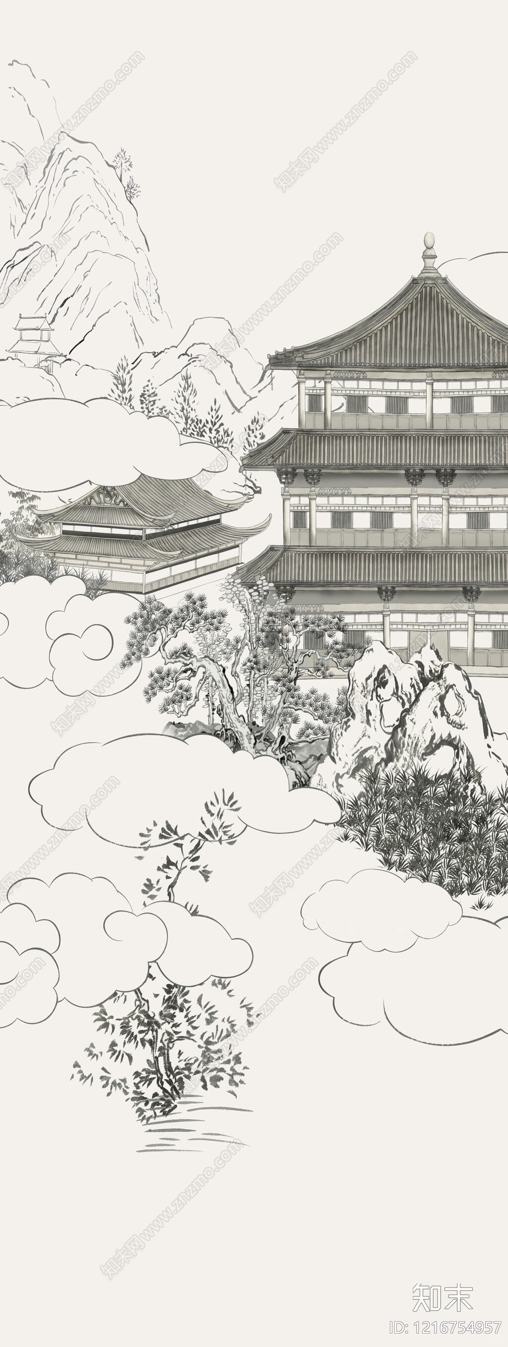 复古山水贴图下载【ID:1216754957】