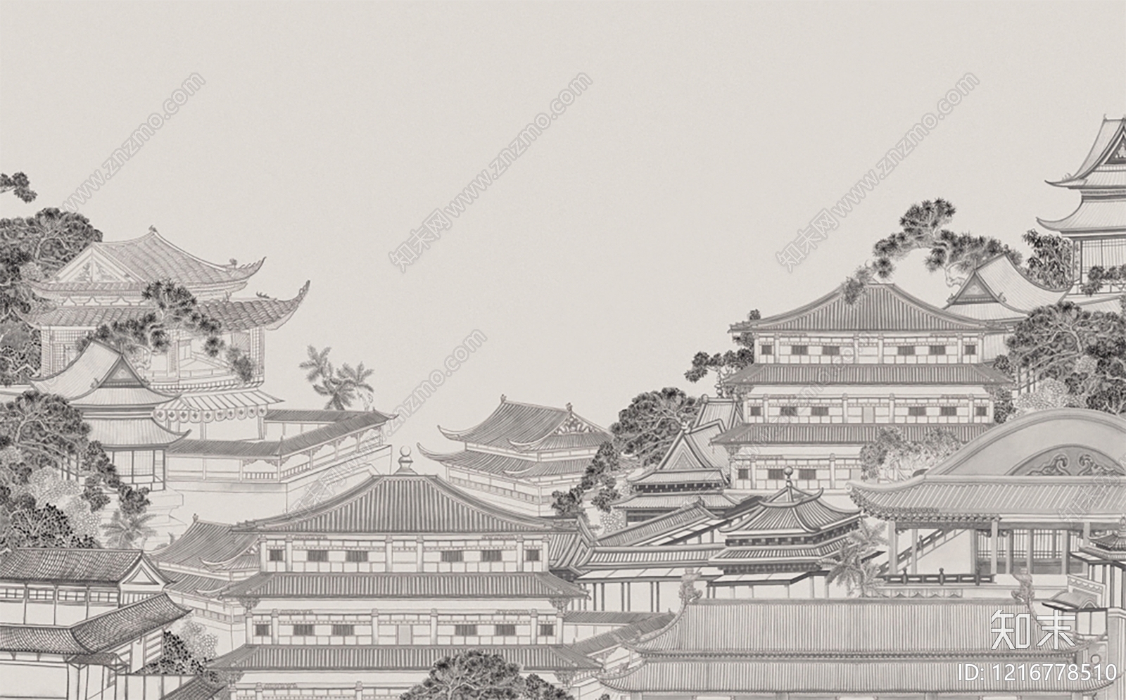 新中式壁画贴图下载【ID:1216778510】