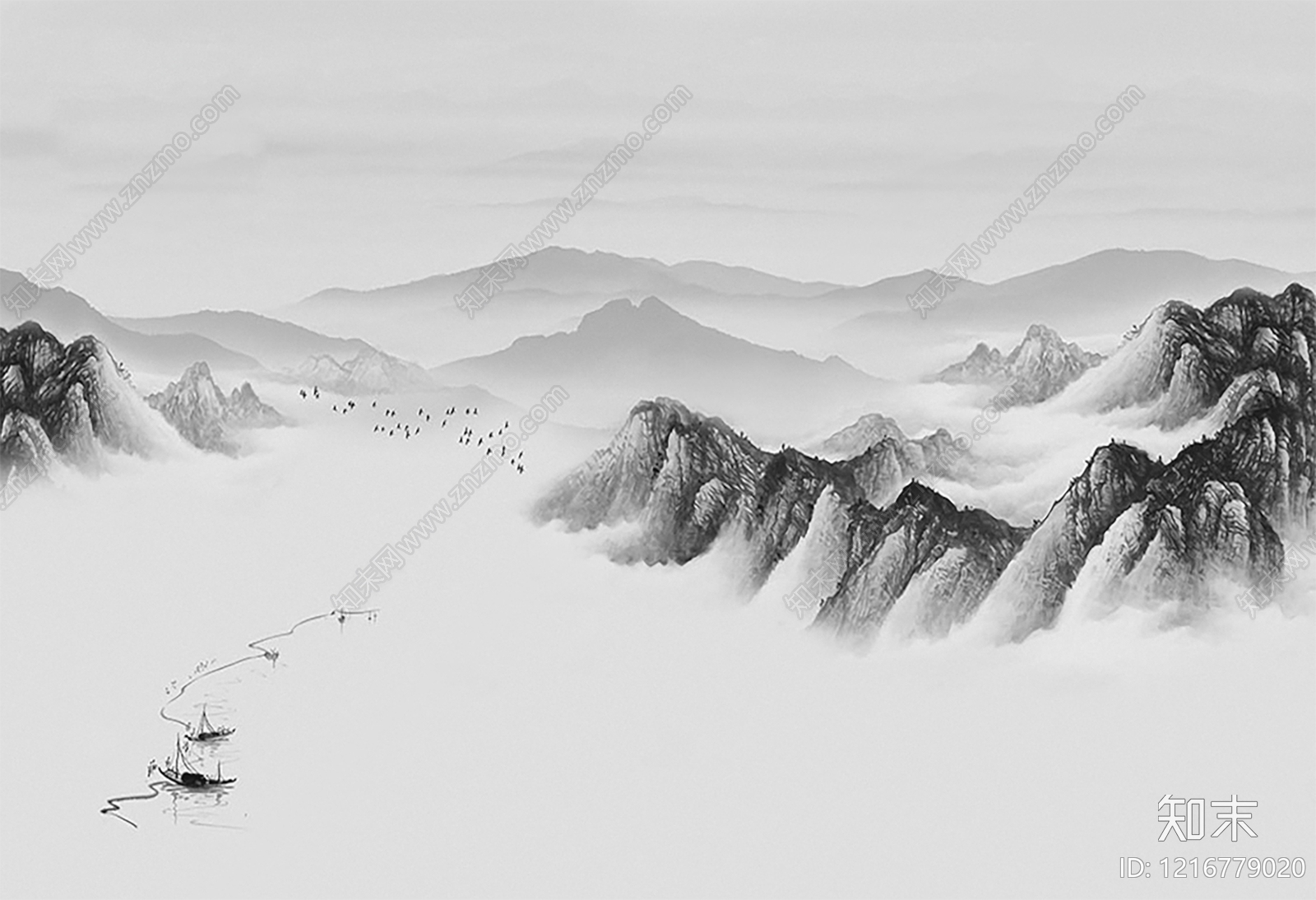 新中式山水贴图下载【ID:1216779020】