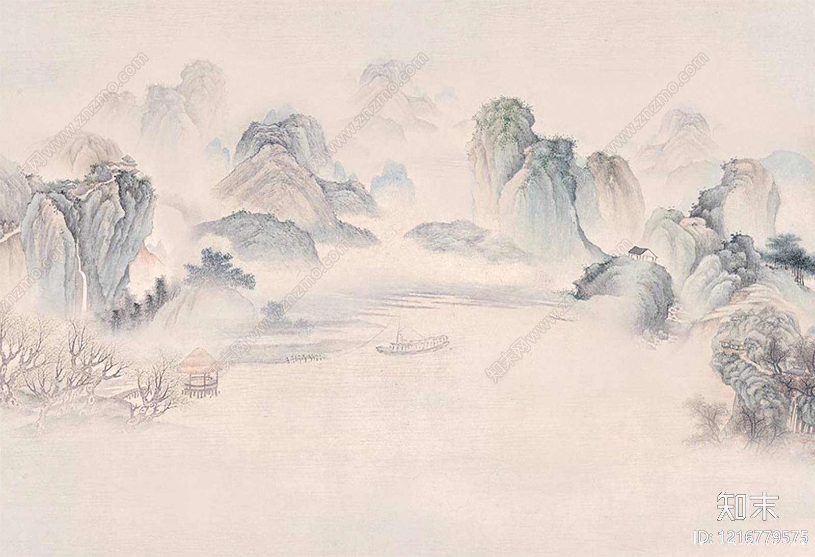 新中式山水贴图下载【ID:1216779575】
