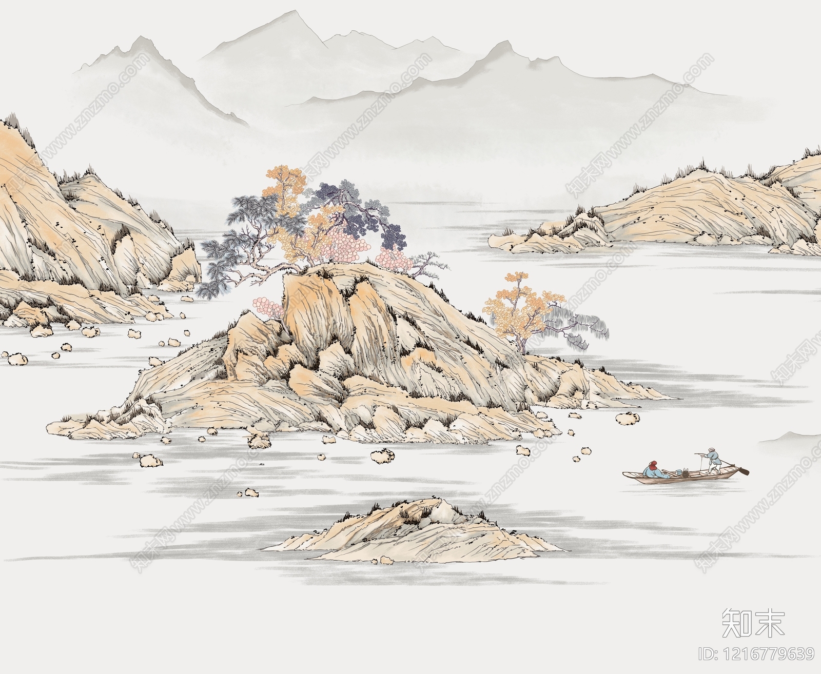 新中式壁画贴图下载【ID:1216779639】