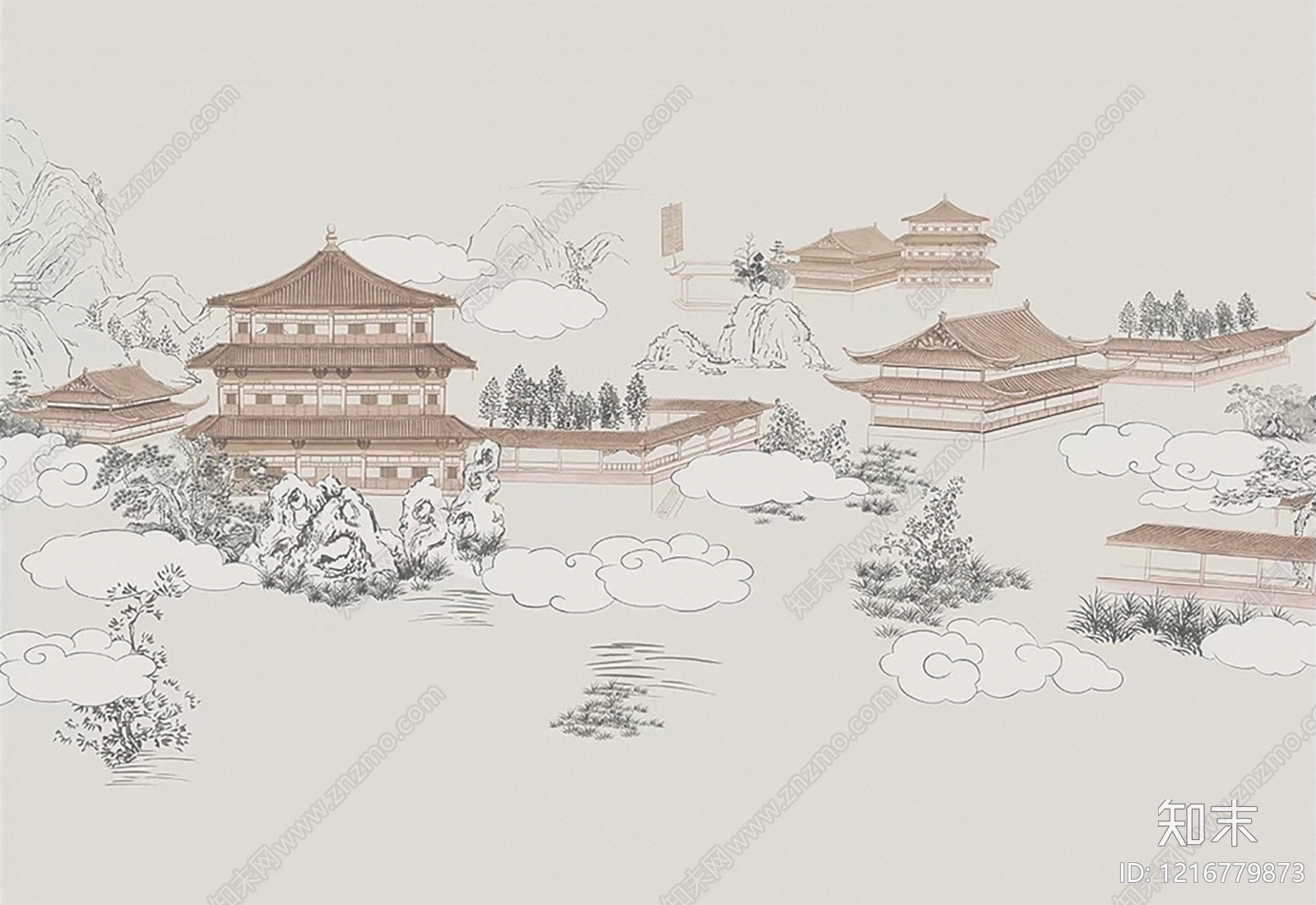 新中式壁画贴图下载【ID:1216779873】