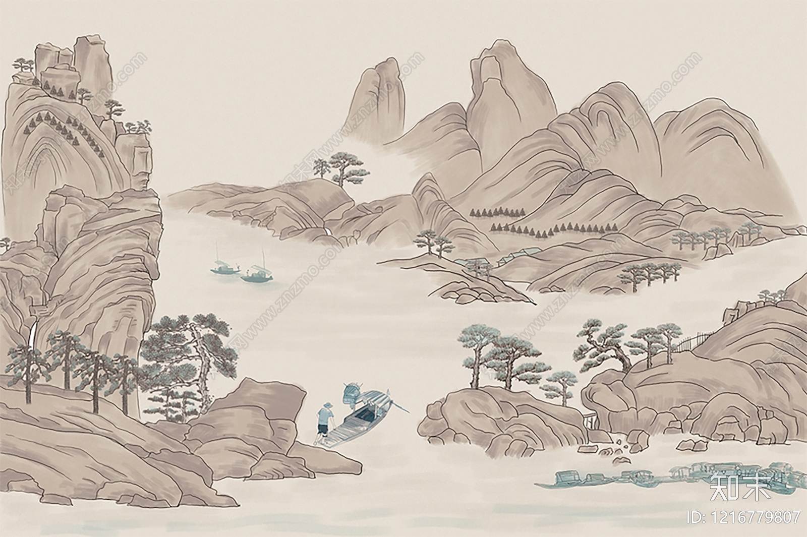新中式山水贴图下载【ID:1216779807】