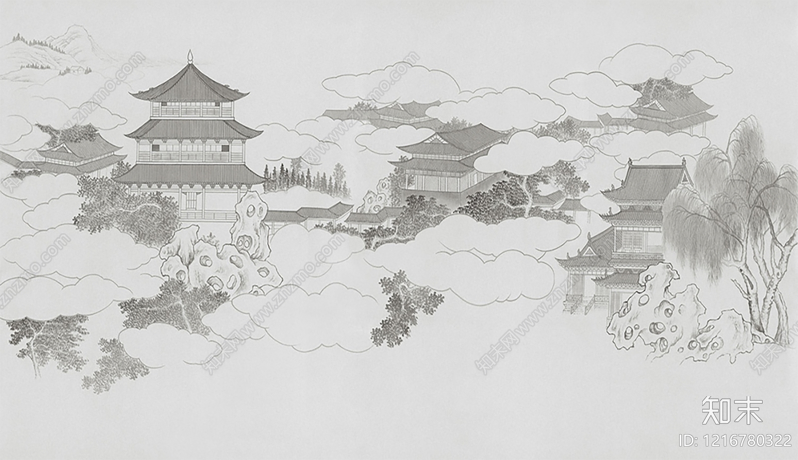 新中式壁画贴图下载【ID:1216780322】