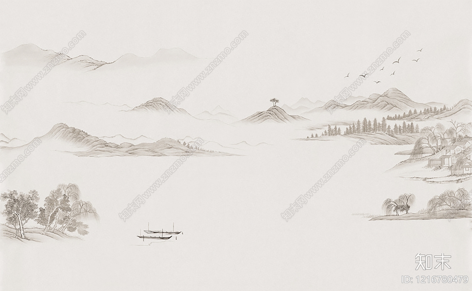 新中式远山贴图下载【ID:1216780479】